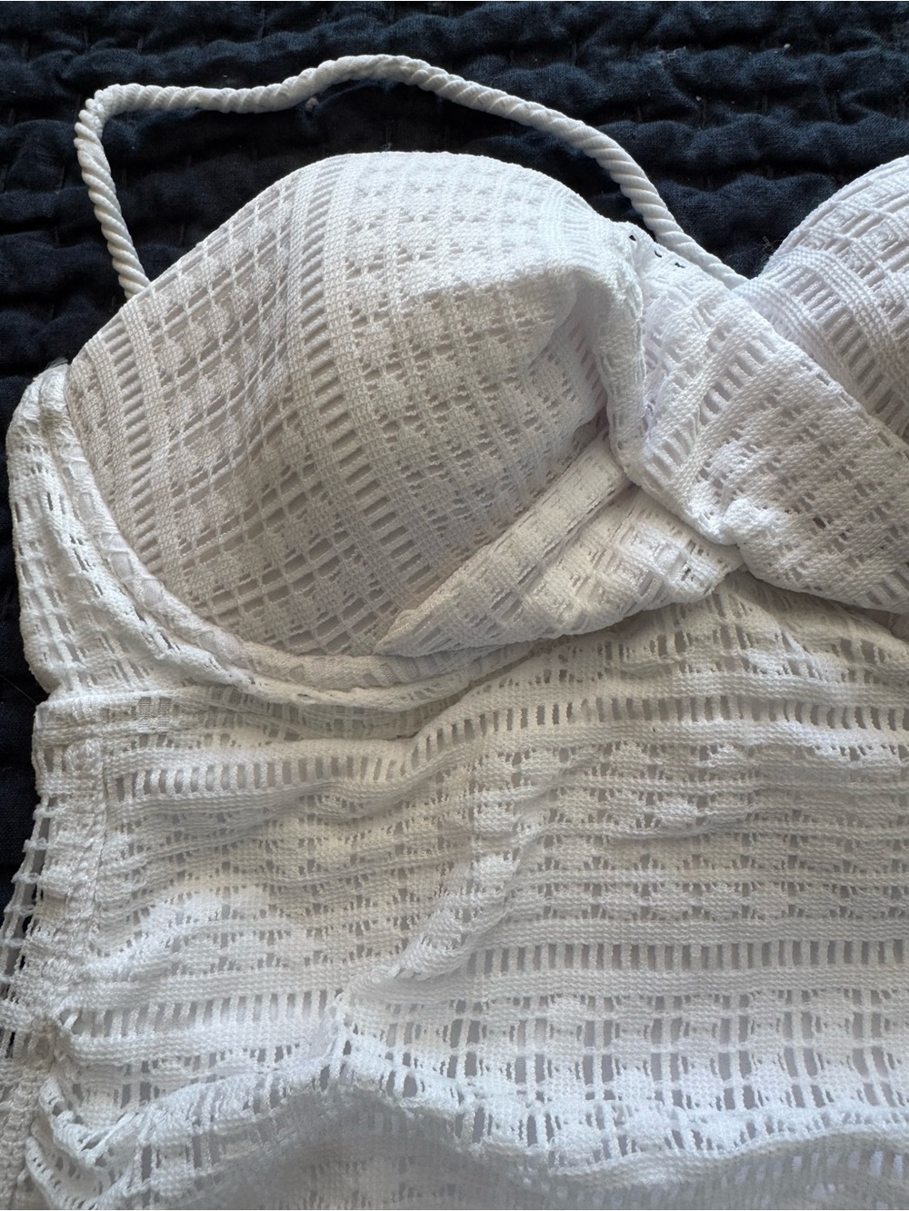 White Textured Halter Tankini Top - Picture 3 of 3